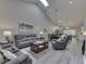 Bright living room with vaulted ceilings, a fireplace, modern furnishings, and wood plank flooring at 5351 Abbington Ave, Plainfield, IN 46168