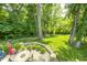Lush backyard with patio, seating, and mature trees perfect for relaxing at 6940 Mockernut Ct, Plainfield, IN 46168