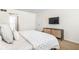 Cozy bedroom is bright and sunny with modern furnishings and fixtures at 8436 N Meridian St, Indianapolis, IN 46260