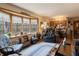 Cozy living room with blue accents, a bay window, and an adjacent kitchen area for easy entertaining at 10130 Central Ave, Carmel, IN 46280