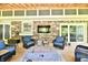 Inviting outdoor space features brickwork, comfortable seating, fire pit, and an outdoor TV at 12380 Creekwood Ln, Carmel, IN 46032