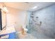 Modern bathroom features walk-in shower with handicap grab bars at 207 Keats Ct # 102, Carmel, IN 46032