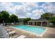 A refreshing outdoor pool with lounge chairs and a covered area for relaxing on a sunny day at 207 Keats Ct # 102, Carmel, IN 46032
