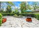 Spacious backyard patio with stone flooring, lush greenery, and an inviting outdoor dining area at 3317 S 100 E, Greenfield, IN 46140