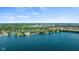 Expansive aerial view showcasing a serene lake with beautiful waterfront properties and a distant cityscape at 3532 Clearwater Cir, Indianapolis, IN 46240