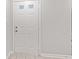 White front door with glass panes and a silver doorknob at 6227 Long River Ln, Indianapolis, IN 46221