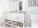 Bathroom featuring dual sinks, ample storage, and neutral color palette at 12014 Briar Way Center Dr, Indianapolis, IN 46126