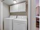 Convenient laundry room with white washer, dryer, and built-in cabinets at 1510 Dominion Dr, Zionsville, IN 46077