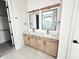 Modern bathroom with double vanity, white quartz countertops, and tile flooring at 1663 Fernley Dr, Westfield, IN 46074