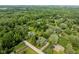 An aerial view shows the neighborhood and surrounding lush green landscape at 233 Saddlebrook Dr, Zionsville, IN 46077