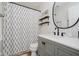 Stylish bathroom features modern vanity, sleek fixtures, and decorative shower curtain at 293 E Quail Wood Ln, Westfield, IN 46074
