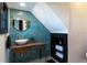 Charming bathroom features a vessel sink, stylish blue tile wall and modern fixtures at 321 N Rangeline Rd, Carmel, IN 46032