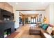 Open-concept living room with hardwood floors, fireplace, and comfortable seating for guests or relaxing at 321 N Rangeline Rd, Carmel, IN 46032