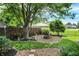 Lush backyard featuring a fire pit, grass, and a gravel walkway at 47 Oakwood Ct, Brownsburg, IN 46112