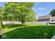 Lush green backyard with a mature tree, offering ample space and privacy at 631 1St Nw Ave, Carmel, IN 46032