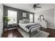 Stylishly decorated bedroom featuring a metal bed frame, wood nightstands, and modern decor at 6529 Lakesedge Dr, Indianapolis, IN 46237