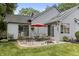Outdoor patio with patio table set, grill and a red umbrella at 13153 Tudor Dr, Carmel, IN 46033