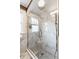 Elegant walk-in shower featuring marble tiling, glass door, and sleek fixtures at 1437 Shannon Ave, Indianapolis, IN 46201