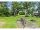 Large backyard features mature trees, open green space, and a fire pit at 1915 Albany St, Beech Grove, IN 46107