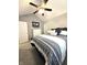 Bedroom featuring a vaulted ceiling, a ceiling fan, and neutral walls at 2303 Eagle Brook Dr, Shelbyville, IN 46176