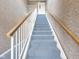 Well-lit staircase with carpeted steps and white railings, leading to upper levels at 248 Legends Creek Pl # 207, Indianapolis, IN 46229