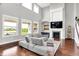 Spacious living room with a fireplace, hardwood floors, and natural light at 2789 W High Grove Cir, Zionsville, IN 46077