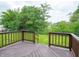 A wooden deck with view of tree-lined backyard and lawn at 3734 Lacebark Dr, Indianapolis, IN 46235