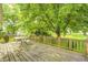 Relax on this spacious back deck with a natural view shaded by mature trees at 5401 Padre Ln, Indianapolis, IN 46237