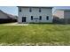 The level backyard features a concrete patio and a vast grassy space at 5683 James Blair Dr, Indianapolis, IN 46234