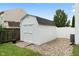 Backyard featuring a white storage shed with a stone foundation and well manicured lawn at 6927 Rose Tree Ct, Indianapolis, IN 46237