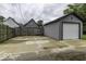 View of a grey detached garage in a fenced backyard at 1201 Villa Ave, Indianapolis, IN 46203