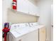 Functional laundry room with white cabinets and modern washing machine and dryer units at 217 Saint Andrews Ave, Edinburgh, IN 46124