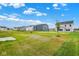 The backyard has several new gray homes with seeded lawns at 2733 Bo W St, Plainfield, IN 46168
