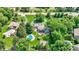 Expansive aerial view of estate with pool, gazebo, patio with fire pit, basketball court and lush landscaping at 3528 E 116Th St, Carmel, IN 46033