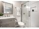 Modern bathroom with walk-in shower, and stylish vanity at 3818 Fetlock Dr, Indianapolis, IN 46227