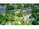 An aerial view showcases the neighborhood's layout with homes nestled among lush green trees at 418 Eastern Ave, Indianapolis, IN 46201