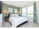 Bedroom featuring large windows with decorative curtains and stylish bedside lamps at 7601 Bluegill Dr, Noblesville, IN 46062