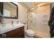 Modern bathroom with glass shower, stylish vanity, and contemporary fixtures at 12976 Walbeck Dr, Fishers, IN 46037