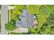 An aerial view of an attractive home with a brick patio, outdoor furniture, a well-kept lawn, and mature trees at 13304 Landwood Dr, Fishers, IN 46037