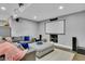 This basement living area features a projector screen, plush seating, and recessed lighting at 13304 Landwood Dr, Fishers, IN 46037