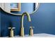 Bathroom sink fixtures feature gold faucet and mirror at 1497 Maple Ridge Ct, Columbus, IN 47201