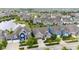 Beautiful aerial view of a suburban neighborhood, featuring well-maintained homes and a serene pond at 1505 Avondale Dr, Westfield, IN 46074