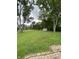 Large, grassy backyard with mature trees framing a small shed, providing a tranquil setting for outdoor activities at 386 Shadow Hill Dr, Greenwood, IN 46142