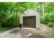 Exterior view of a shed, surrounded by lush greenery and gravel, offering practical storage at 6220 E 56Th St, Indianapolis, IN 46226