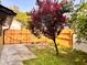 Backyard view with fencing and a beautiful tree with red leaves at 624 N Rural St, Indianapolis, IN 46201