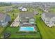 Aerial view of a well-maintained backyard featuring an in-ground swimming pool and basketball court at 8165 Oakley Ter, Zionsville, IN 46077