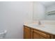 Bathroom with light wood vanity and drawers, a white sink and mirror, and neutral wall color at 9406 Avon Strand # Apt A, Avon, IN 46123