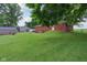 View of the backyard from the back of the house, featuring a utility shed at 9974 N 850 W, Fairland, IN 46126