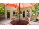 Inviting outdoor deck with table, seating, and a bright umbrella, offering a cozy space for relaxation at 1229 Helford Ln, Carmel, IN 46032