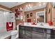 Bathroom featuring double vanity, glass shower, and modern decor at 13844 N Cardonia Dr, Camby, IN 46113
